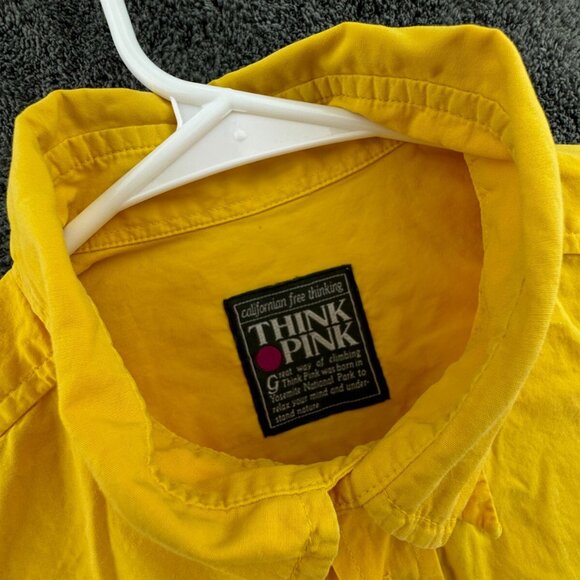 Think Pink Yellow Long Sleeve Button Up Shirt Medium Cotton W/ Logo Yosemite CA - Picture 8 of 14